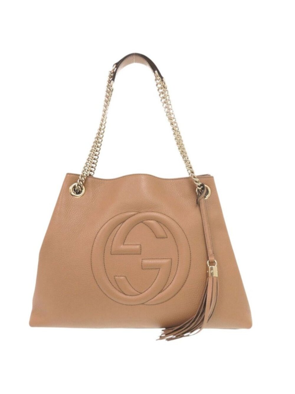 Gucci Soho Interlocking G Leather Beige Chain Shoulder Tote Bag
